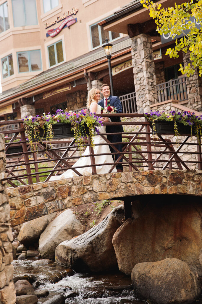 wedding venue with rock and bridge in Colorado