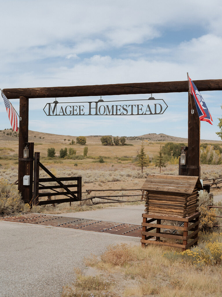 Entrance sign at Magee Homestead in Saratoga WY