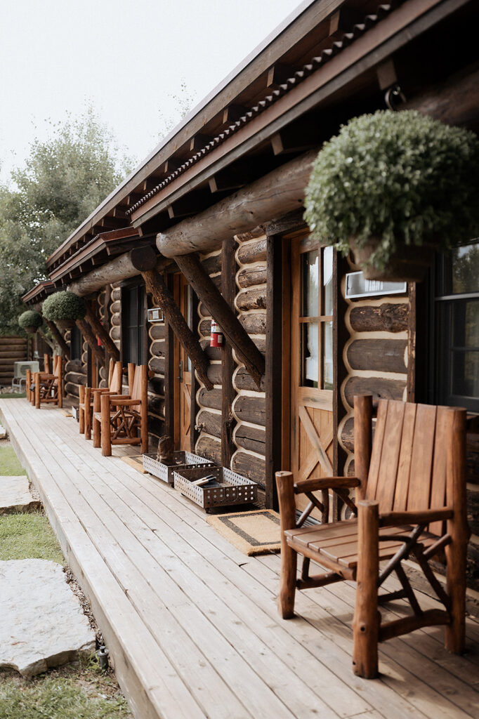 front of lodge at Magee Homestead