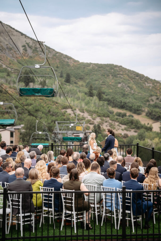 Colorado wedding ceremony with ski lifts in the background
