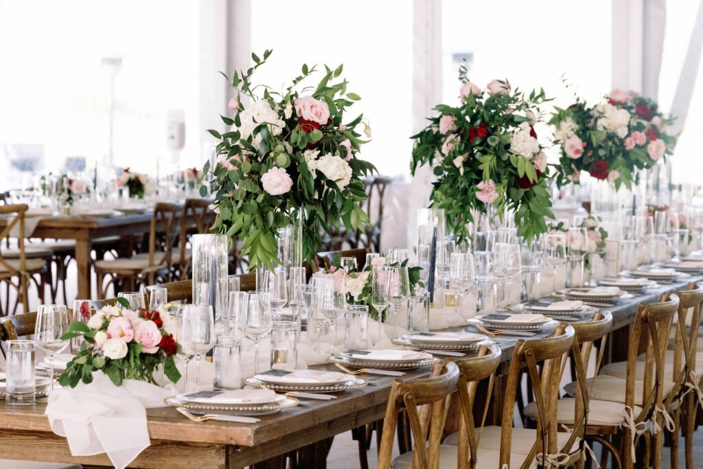 Reception table design for Flying Diamond Ranch wedding in Colorado