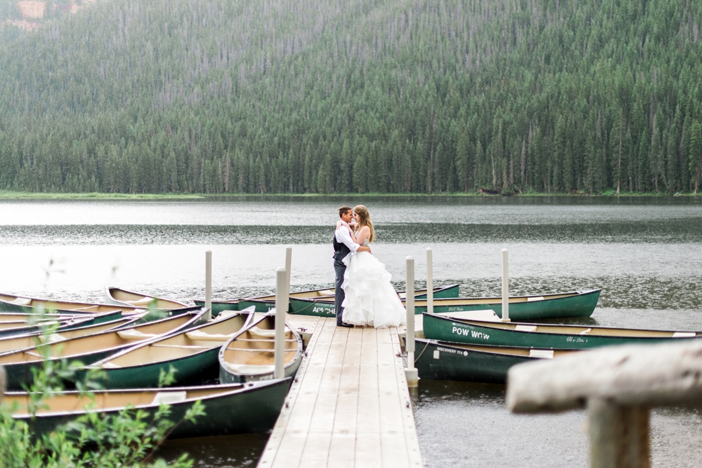 Piney River Ranch wedding with lake and canoes