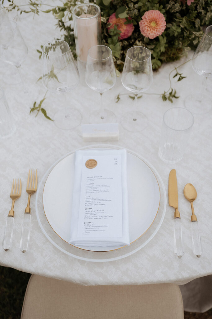 Dinner menu at Brush Creek Ranch wedding